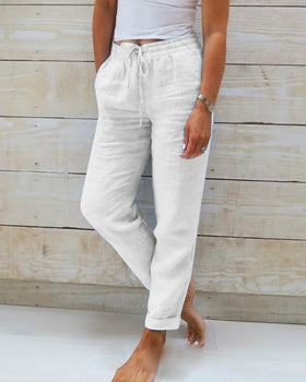 Comfortabele Luchtige Dames Broek met Elastische Taille en Zakken