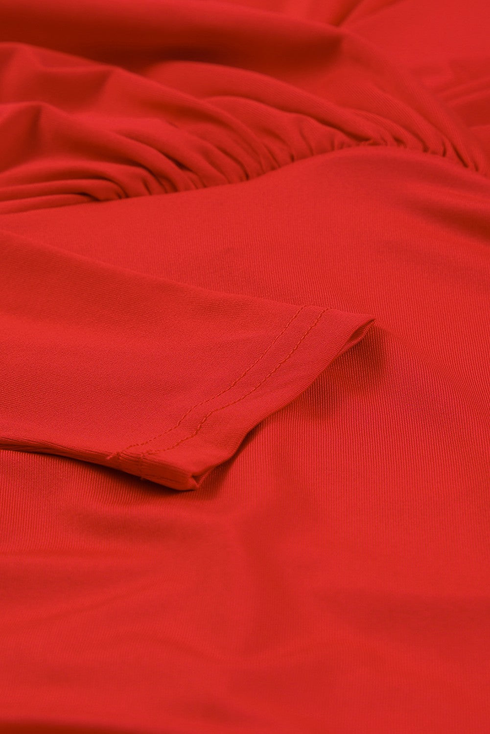 Rood Midi Jurk voor Dames met Lange Mouwen en V-hals