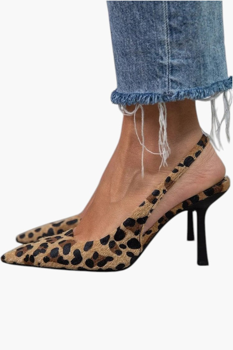 Spitse Suède Dames Slingback Pumps met Hak en Gepolsterd Voetbed