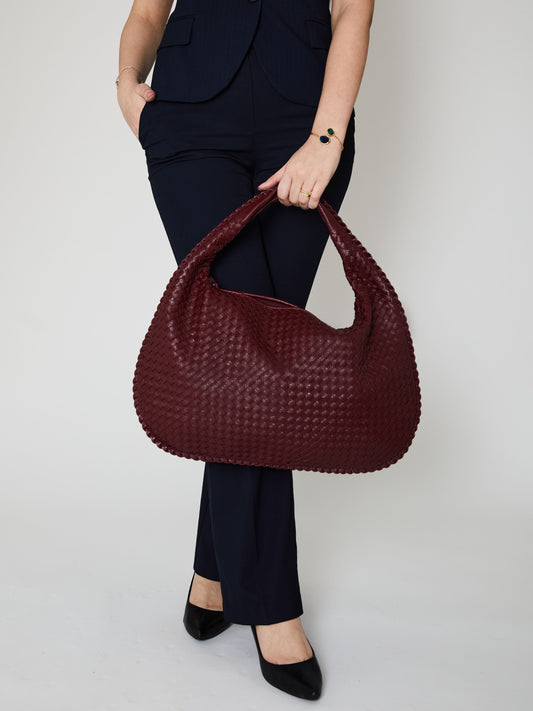 Bordeauxrood Luxe Dames Handtas met Gevlochten Design