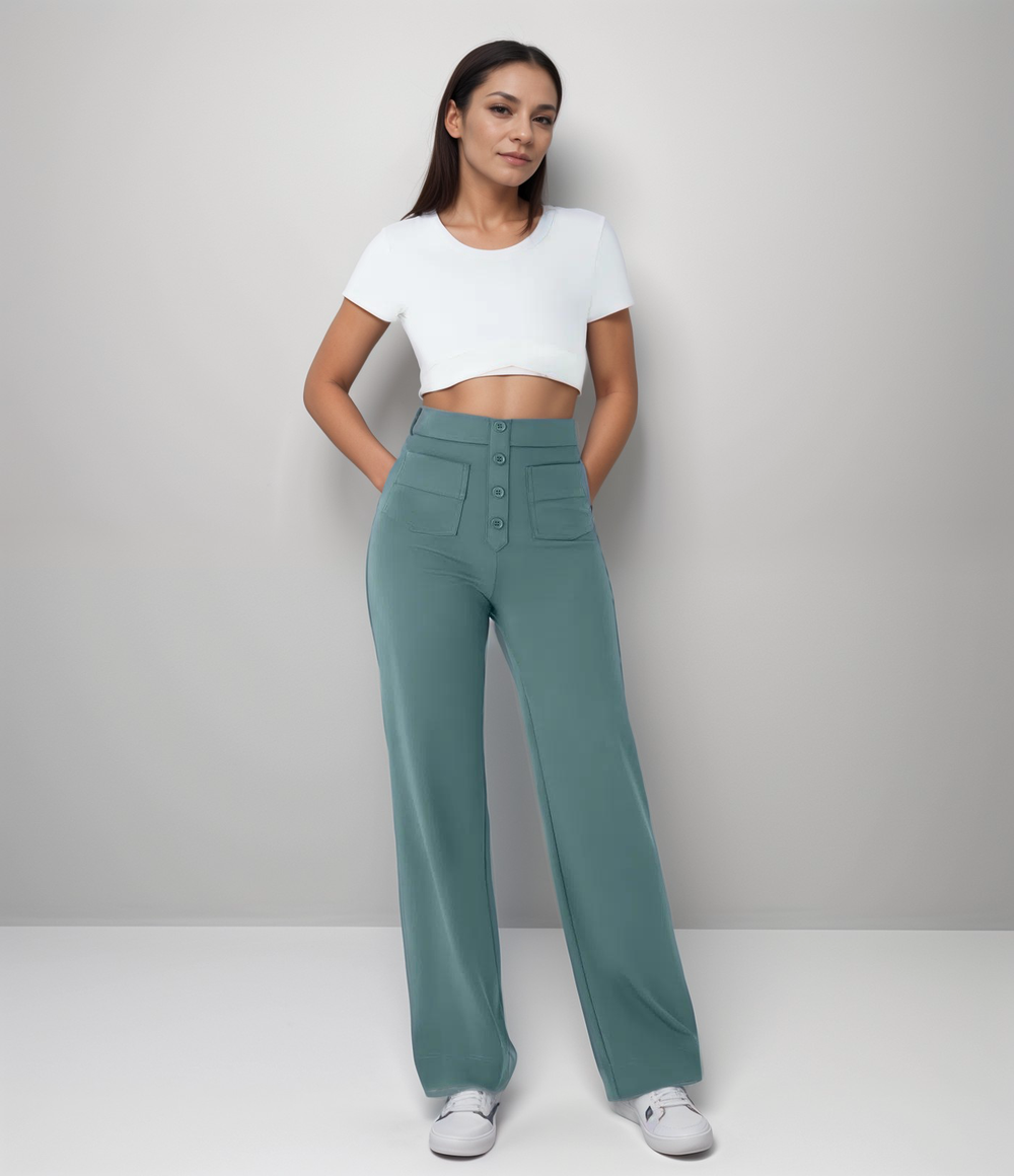 Scarlette | High-Waist Wide-Leg Broek – Stone Groen