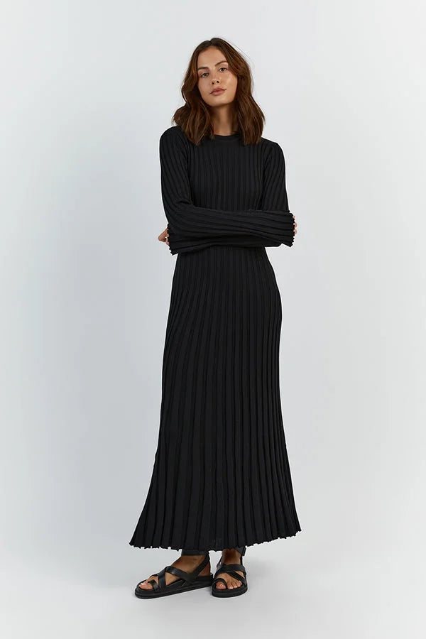 Camelia | Gebreide Maxi Jurk met Lange Mouwen