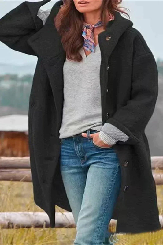 Oversized Dames Teddy Tussenjas met Capuchon en Knopen