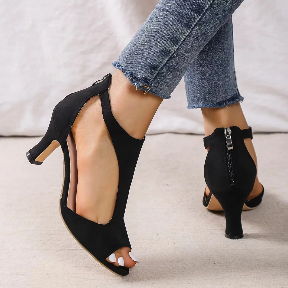 Talons pour femmes avec bout ouvert et confort de talon compensé