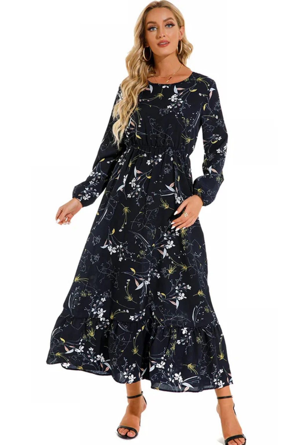 Maxi Zomerjurk Met Bloemenprint En Lange Mouwen Voor Dames
