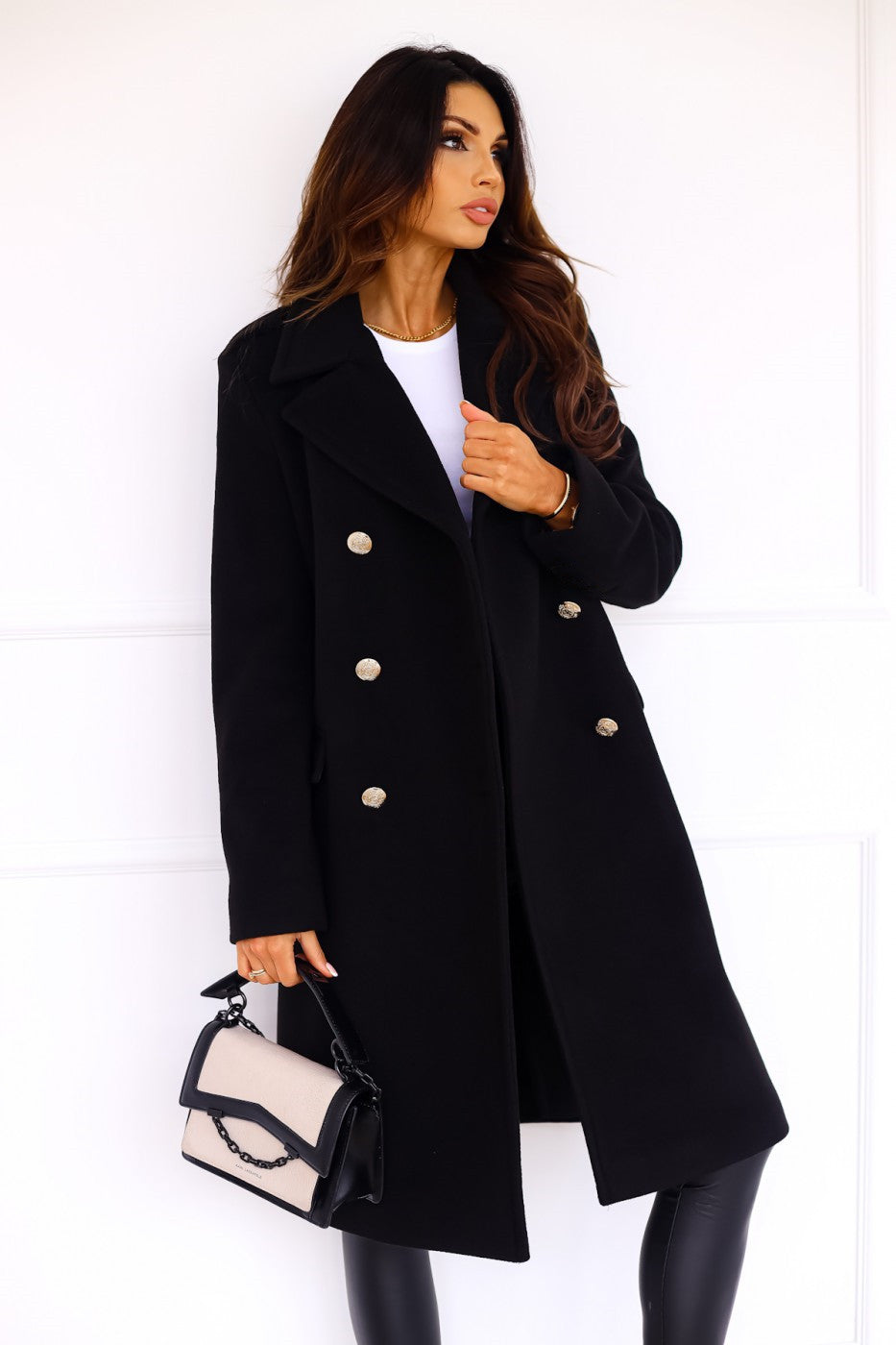 Elegante chique dames wool coat met knoopdetail
