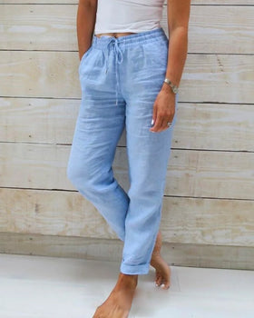 Comfortabele Luchtige Dames Broek met Elastische Taille en Zakken