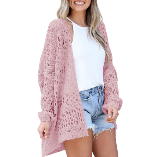 Luchtige comfortabele gebreide dames cardigan met boho details