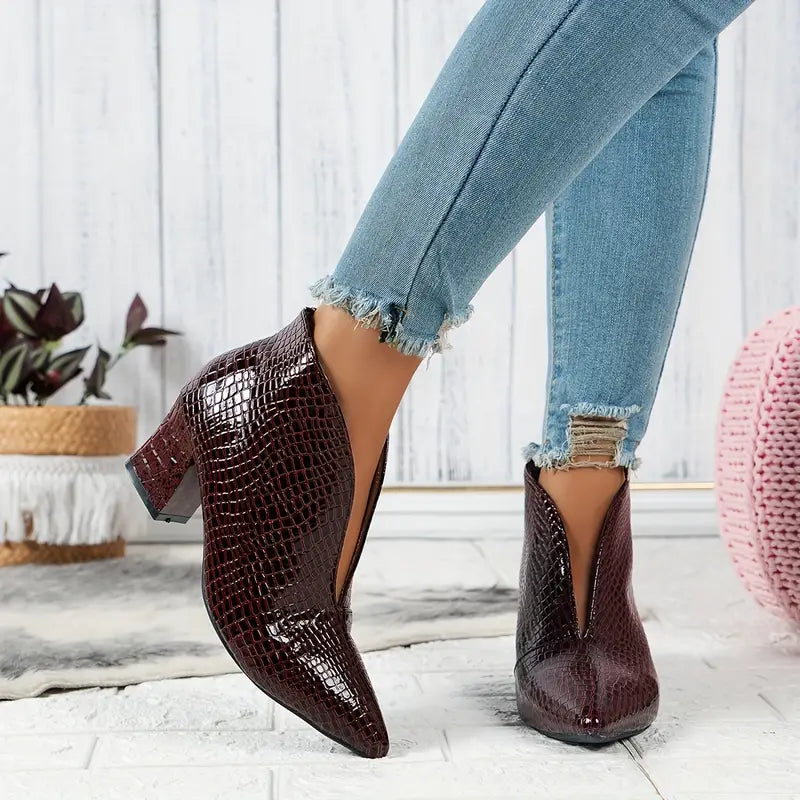 Sietske | Glanzende Croco Print Enkellaarsjes