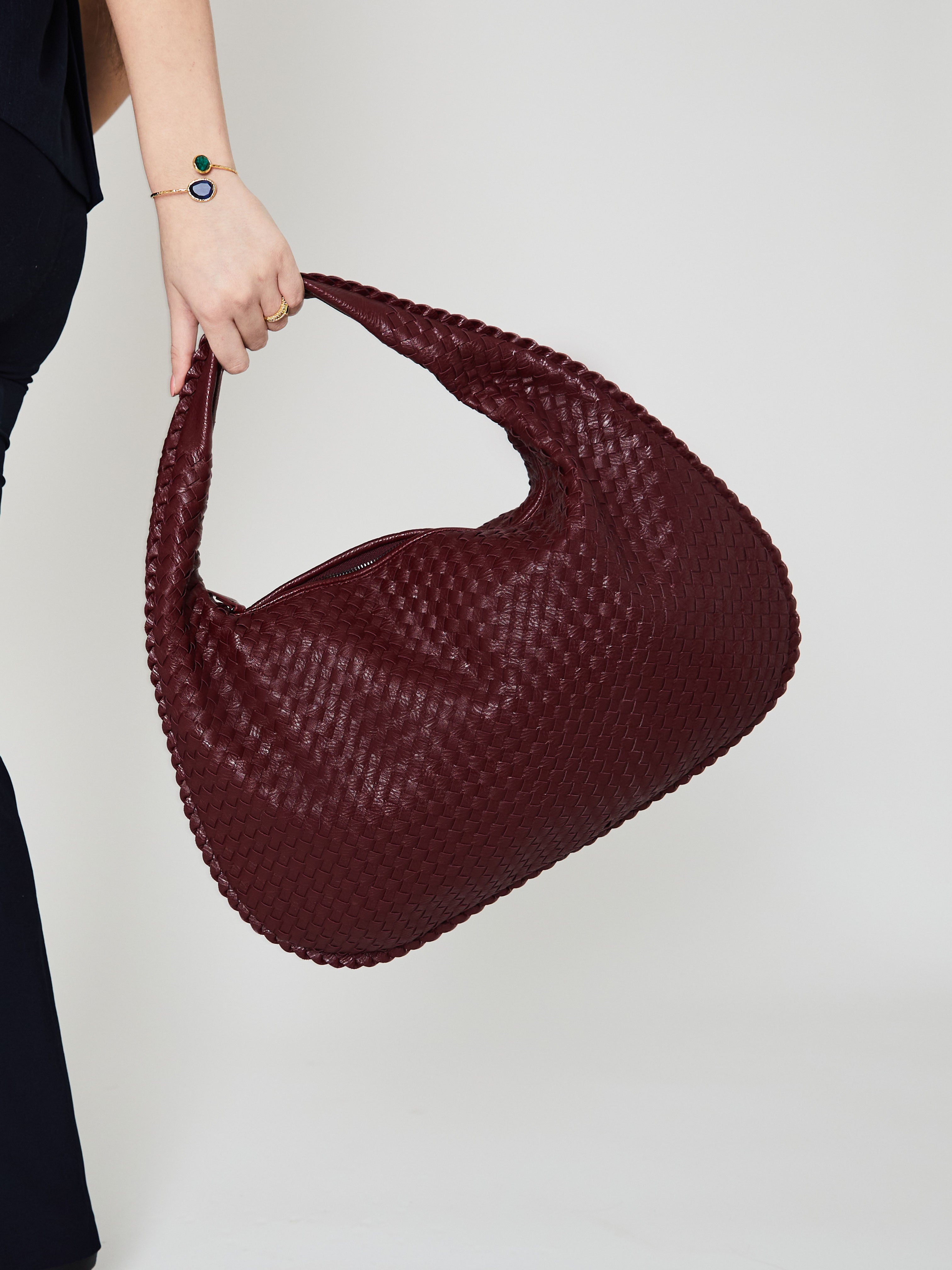 Burgundy Luxury Ladies Handbag with Braided Design
