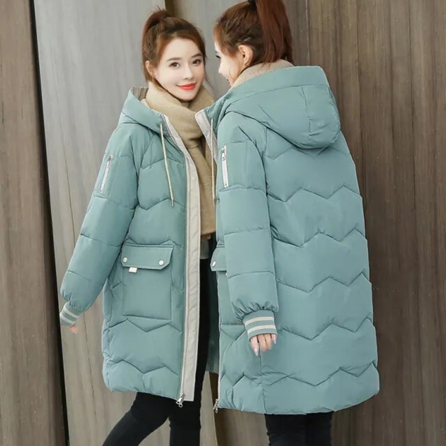 Lange Warme Dames Puffer Jas met Capuchon en Zakken