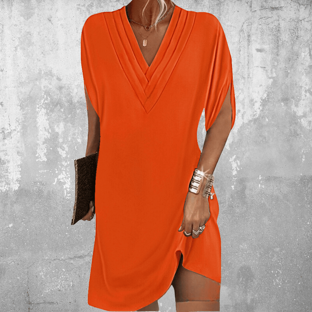 Robe mini légère pour femme avec décolleté plongeant en V et fentes aux manches