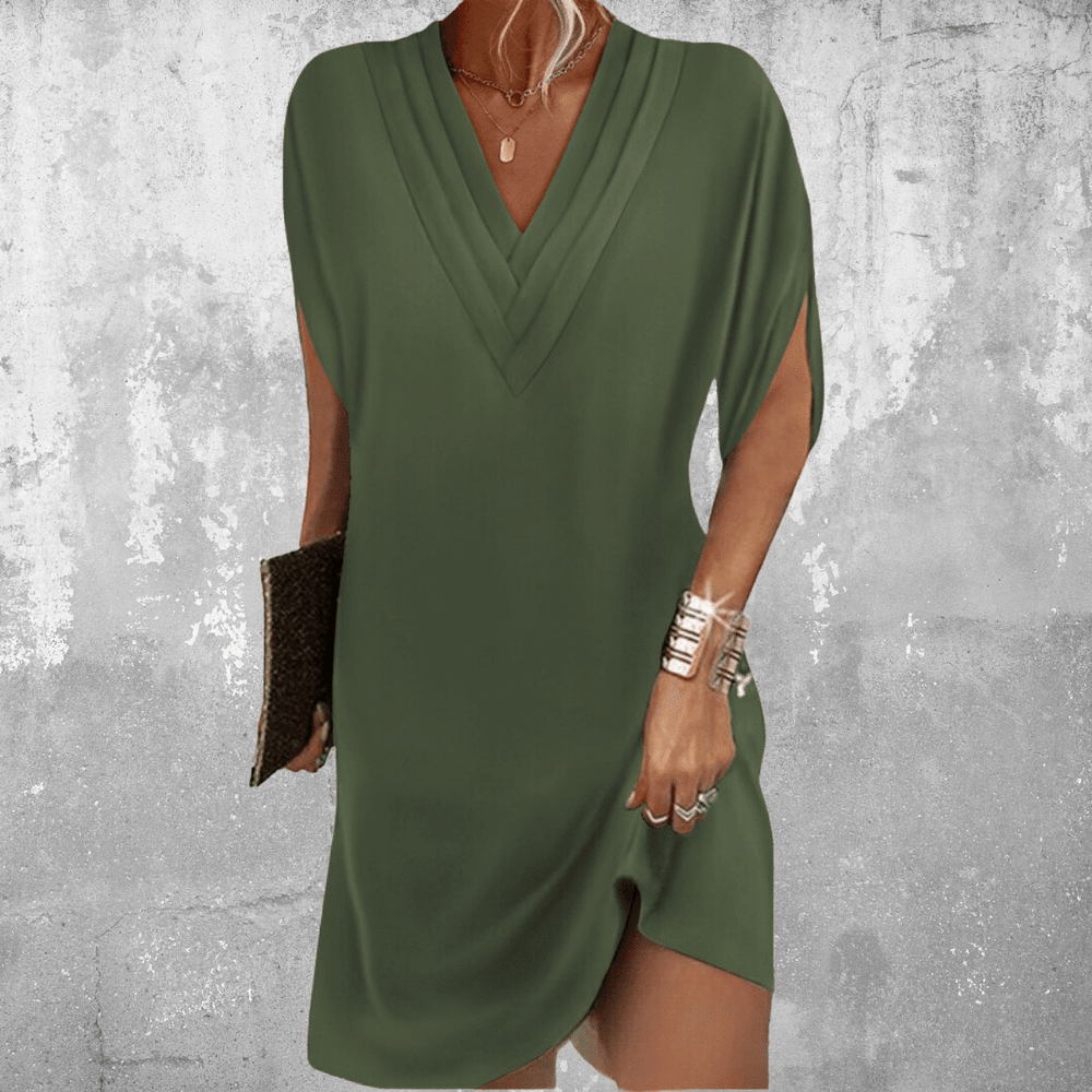 Robe mini légère pour femme avec décolleté plongeant en V et fentes aux manches