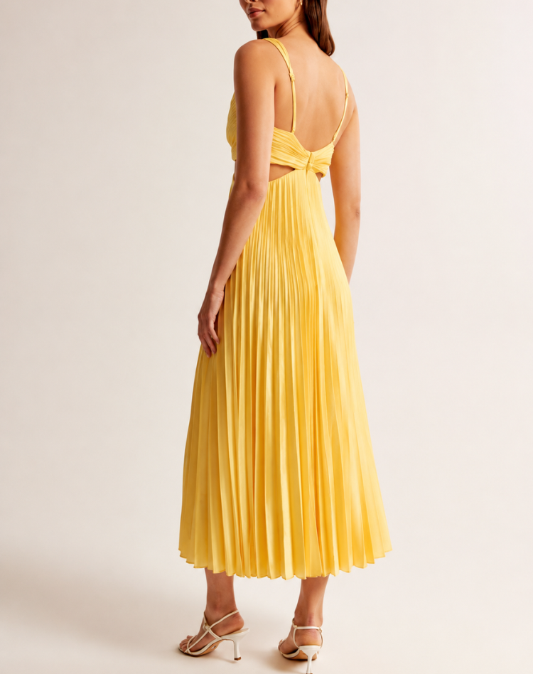 Claudy | Summer Pleated Midi Dress with Deep V-Neck