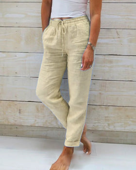 Comfortabele Luchtige Dames Broek met Elastische Taille en Zakken