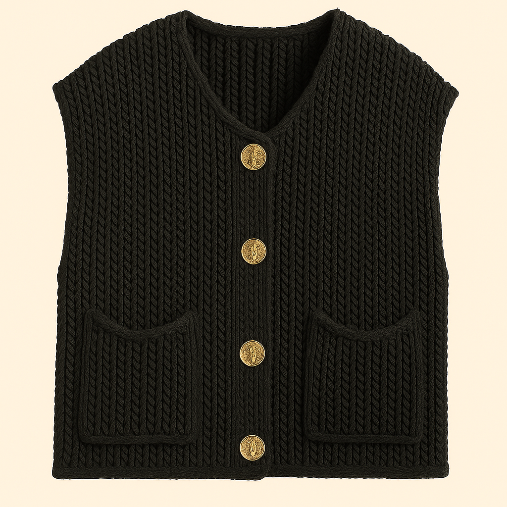 Liona | Gebreid Mouwloos Vest met Gouden Knopen