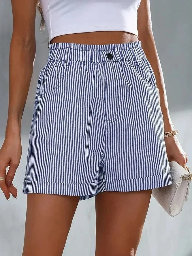 Janeta | Gestreepte High-Waist Short met Paperbag Taille