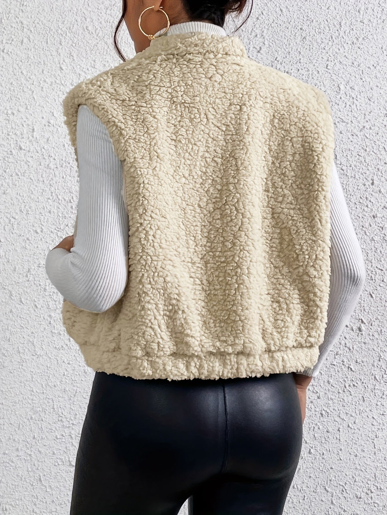 Warme teddy dames bodywarmer met rits en hoge kraag