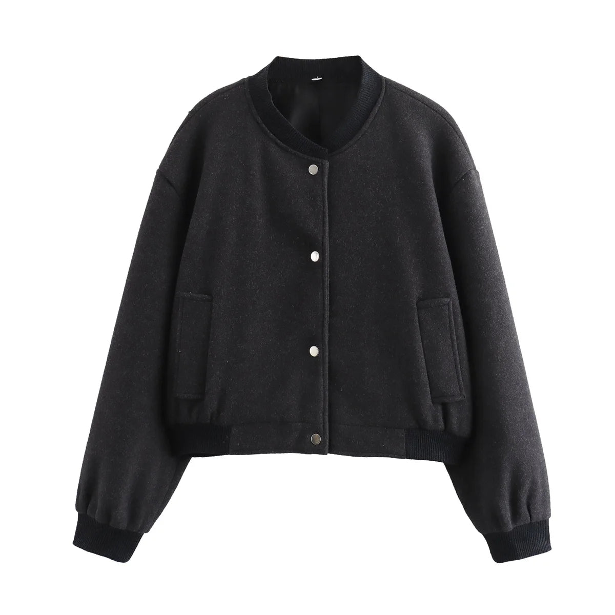 Stylish Women's Cropped Bomber Jacket with Snap Buttons