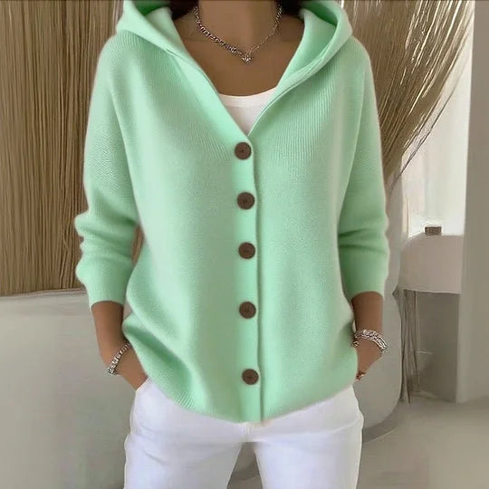 Stijlvolle Cardigan met Capuchon en Knoopsluiting voor Dames