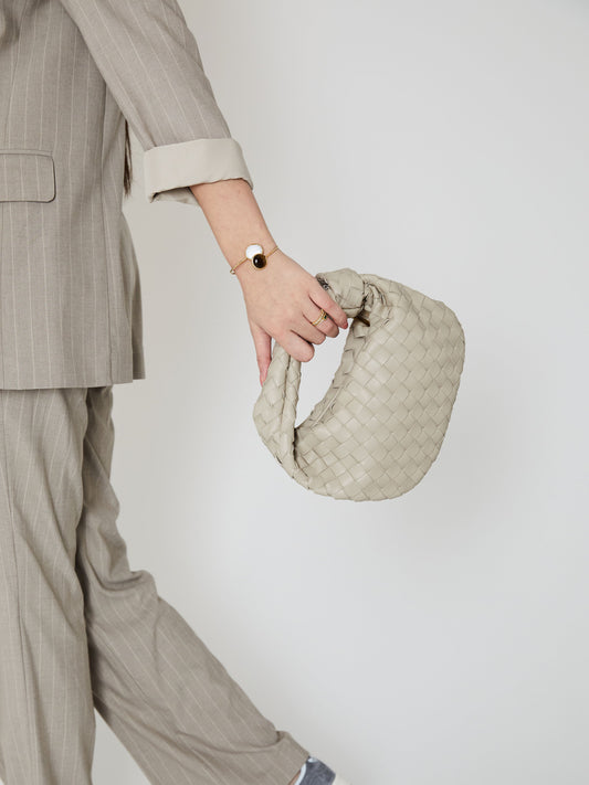 Luxe Stijlvolle Witte Dames Handtas met Gevlochten Design