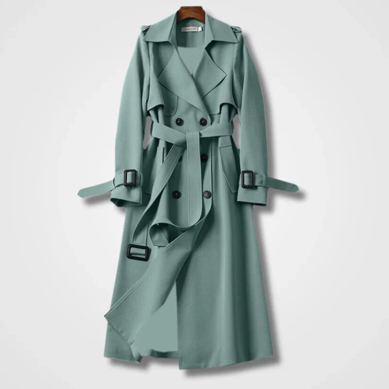 Lange Elegante Dames Trenchcoat Met Ceintuur