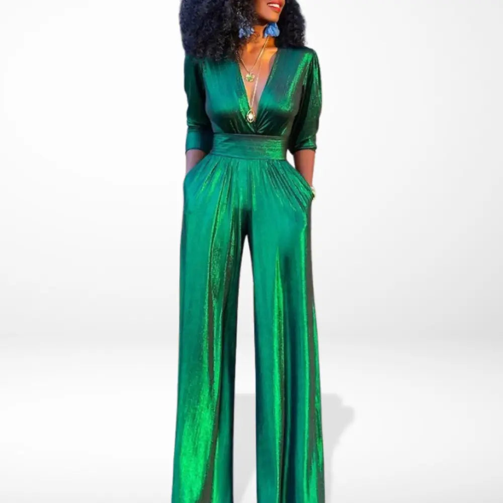 Luxe Vrouwen Jumpsuit Met Tailleband En Lange Wijde Pijpen