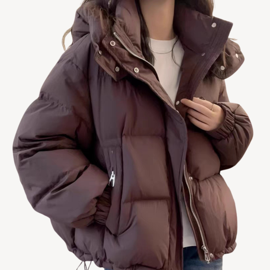 Oversized Dames Puffer Jas met Hoge Kraag en Rits