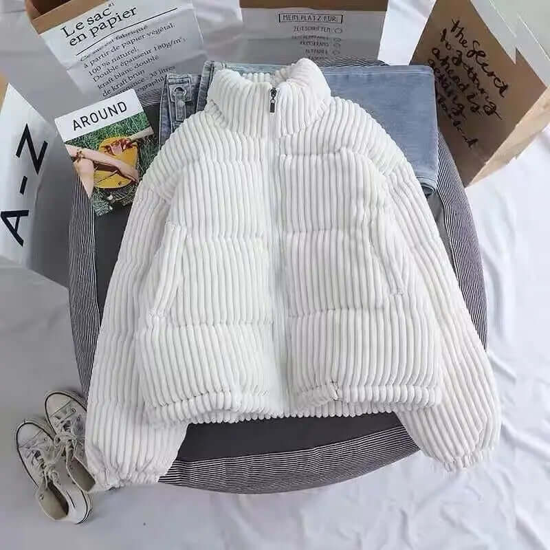 Warme Dames Gewatteerde Corduroy Jas met Rits