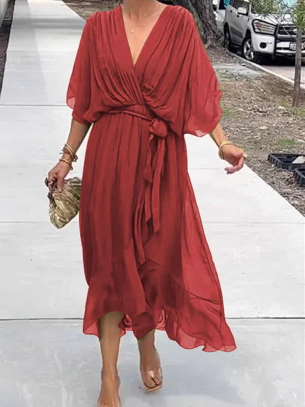 Chrissa | Zomerse Midi Jurk met Elegante V-Hals