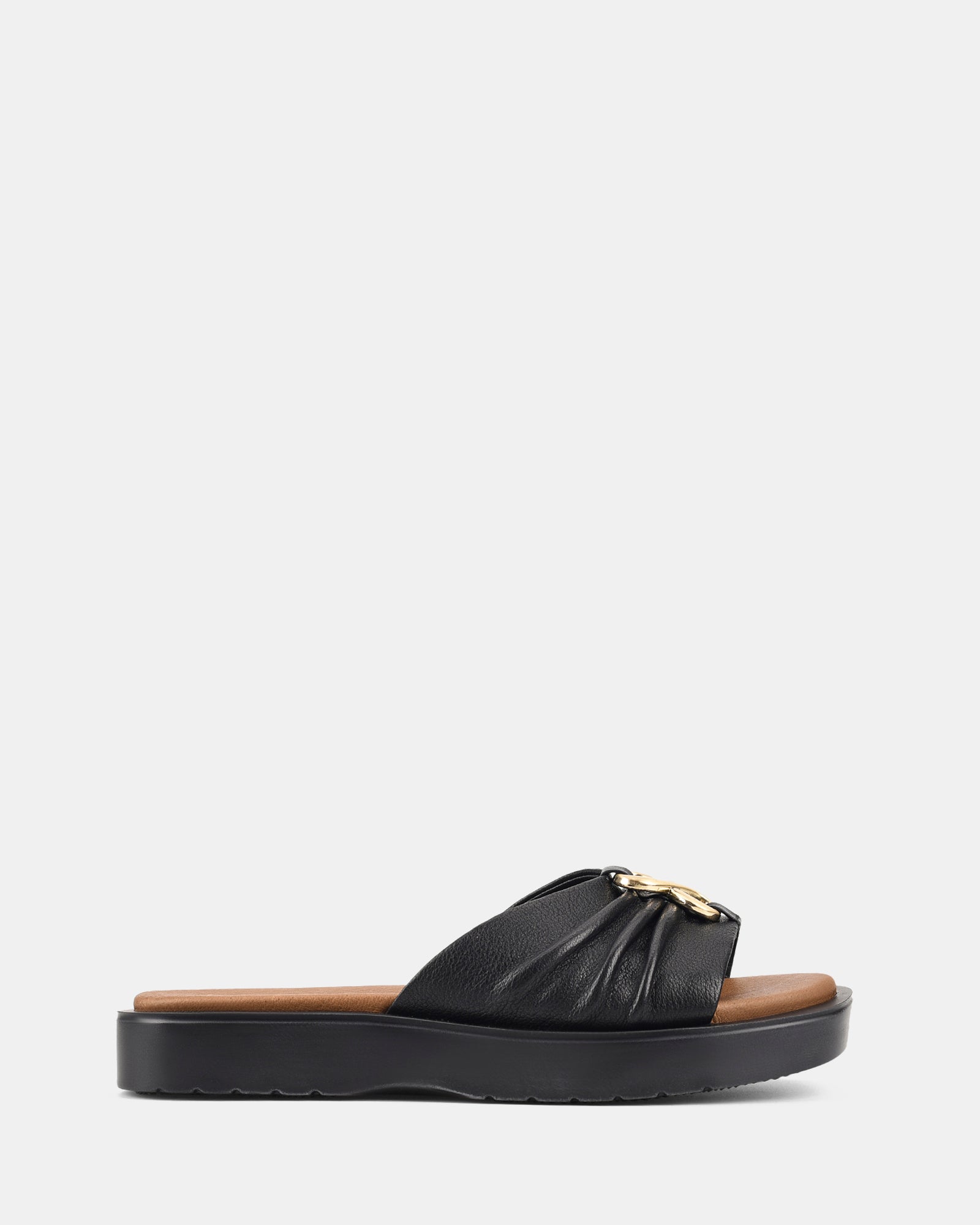 Sandales Noires pour Femmes avec Semelle Ondulée et Boucle Dorée