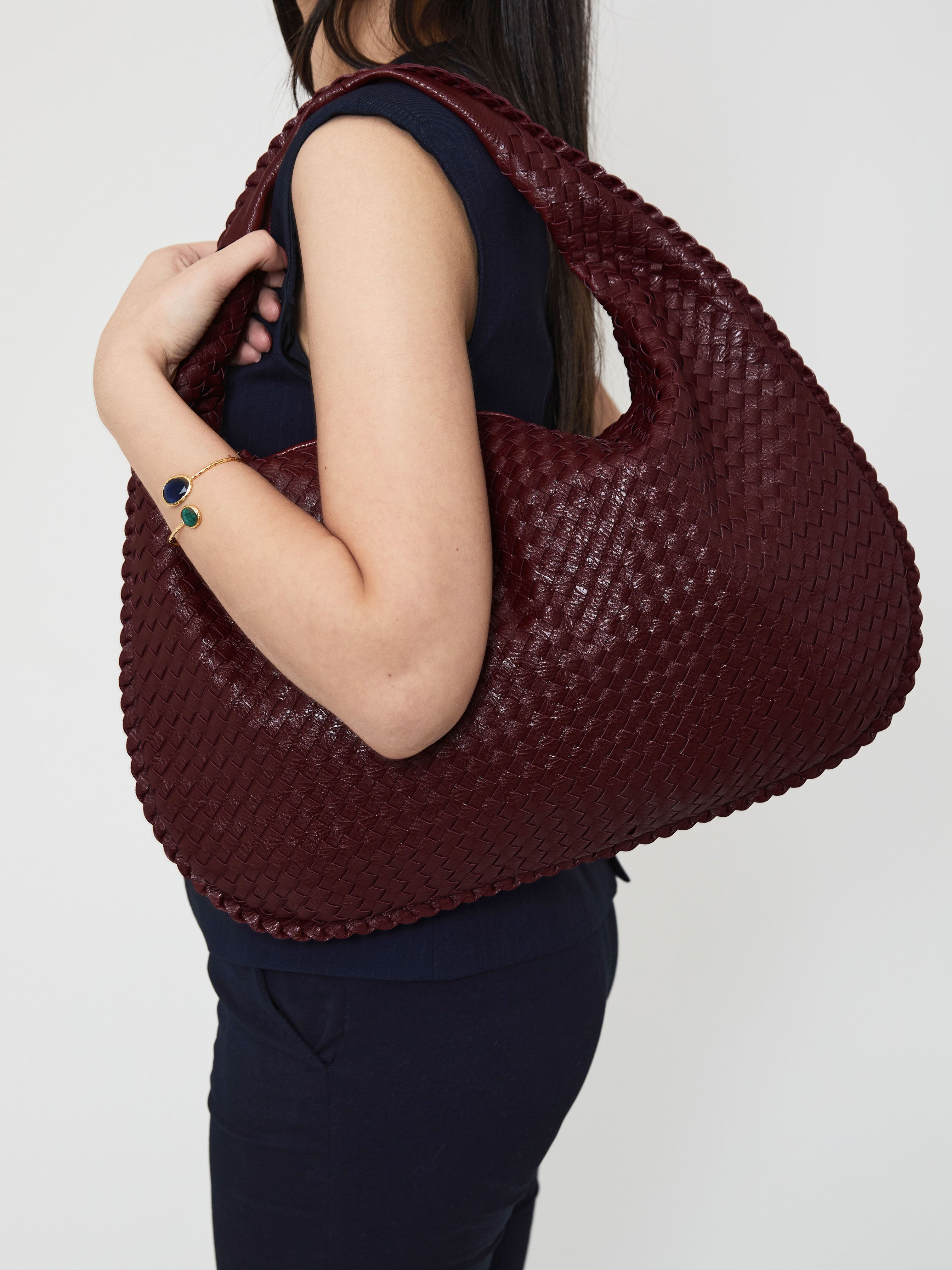 Burgundy Luxury Ladies Handbag with Braided Design