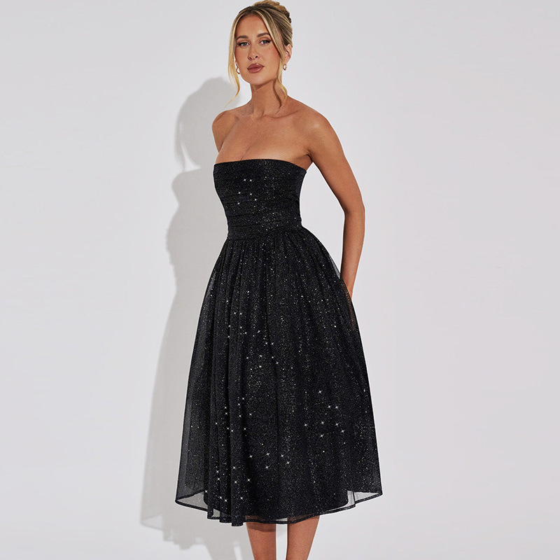 Marlou | Strapless Glitter Midi-jurk
