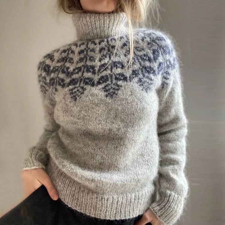 Pull col roulé chaud tricoté pour femmes à manches longues