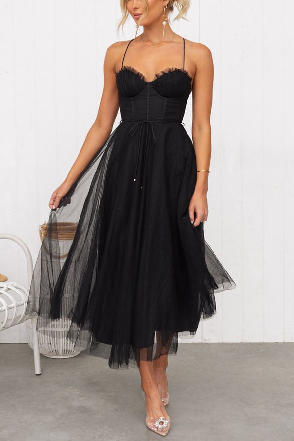 Moxi| Tulle Corset Dress with Spaghetti Straps