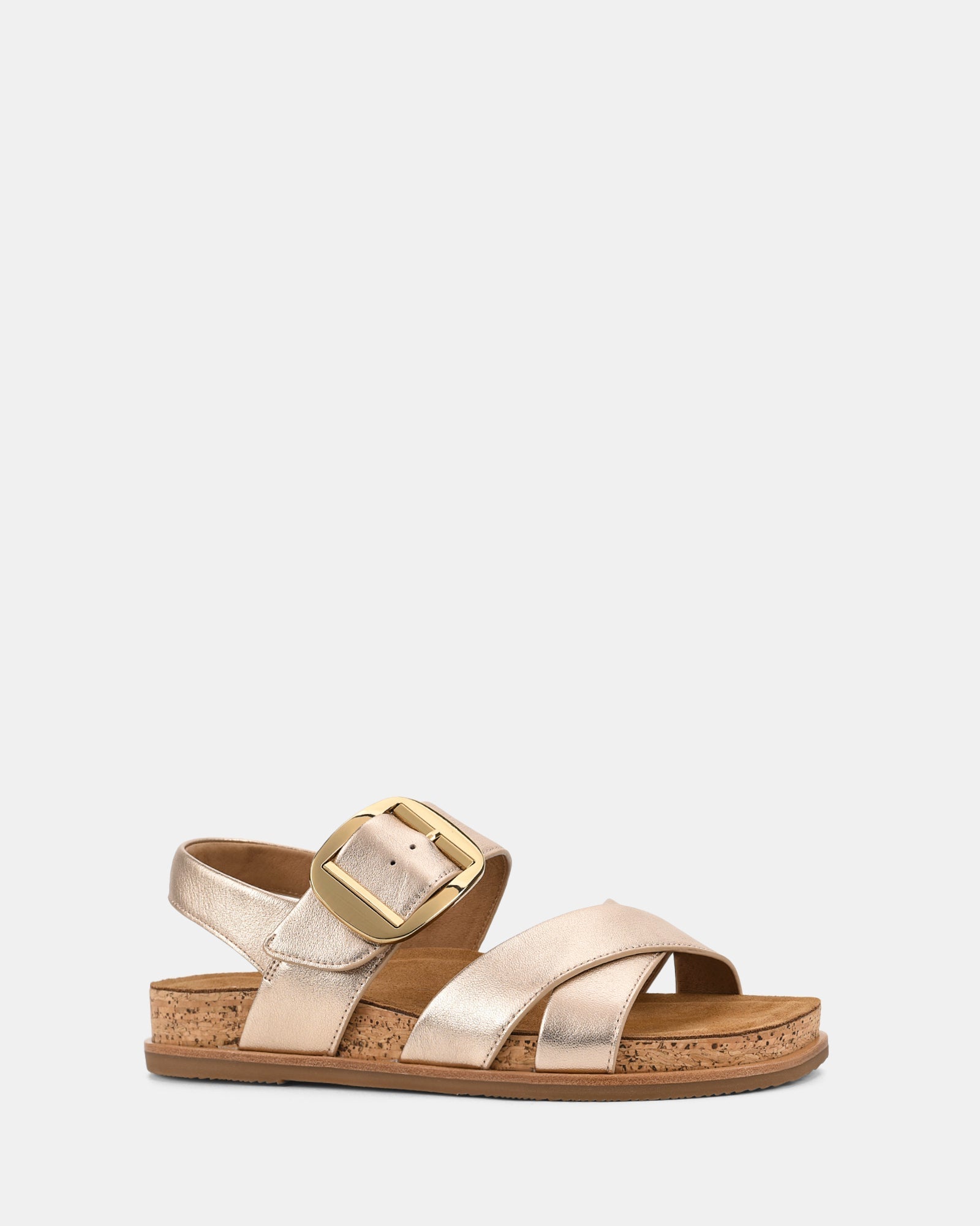 Goud Zomerse Dames Sandalen met Kruisband en Gouden Gesp