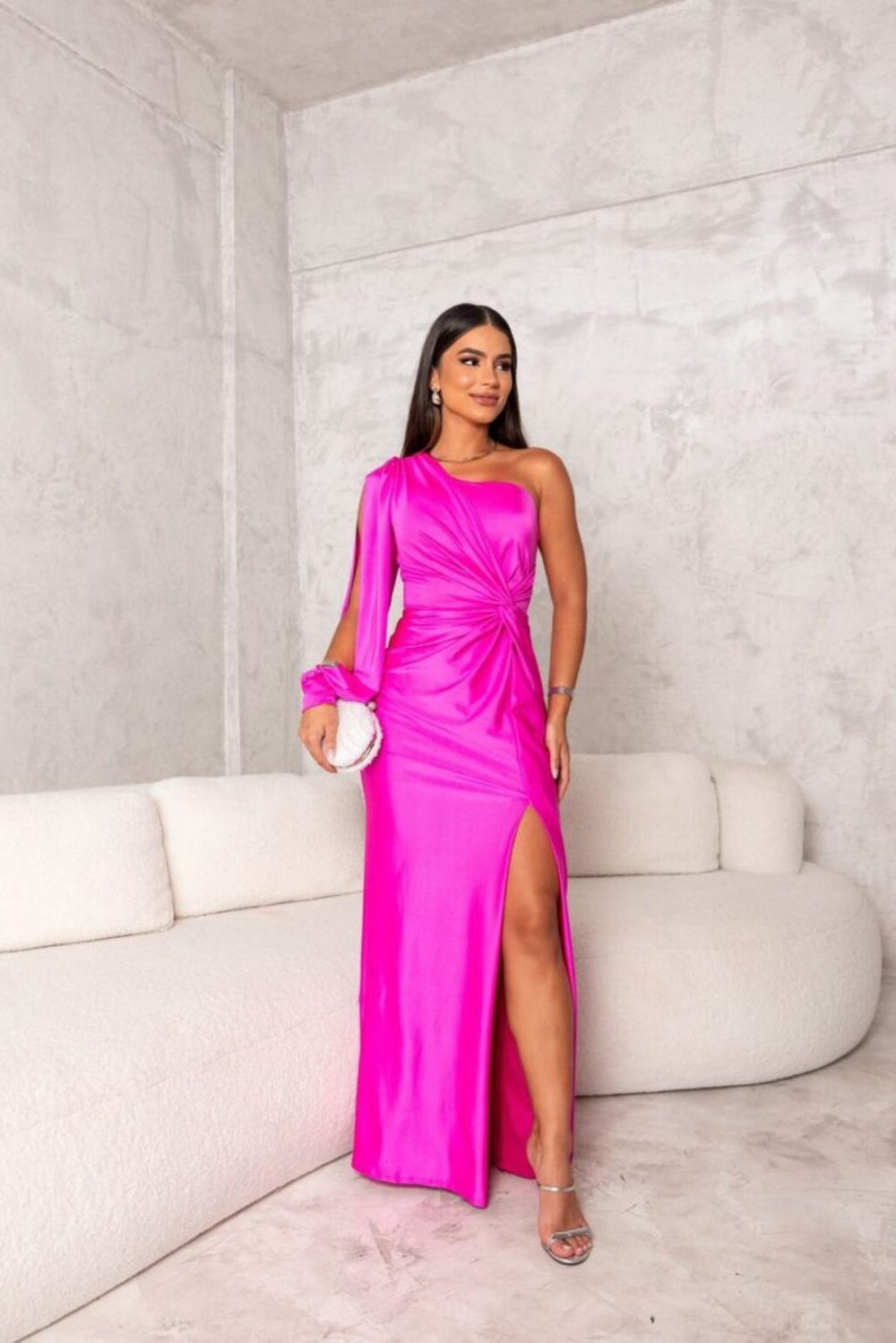 Lyca | Asymmetric Satin Evening Dress with Draping Gala Gown