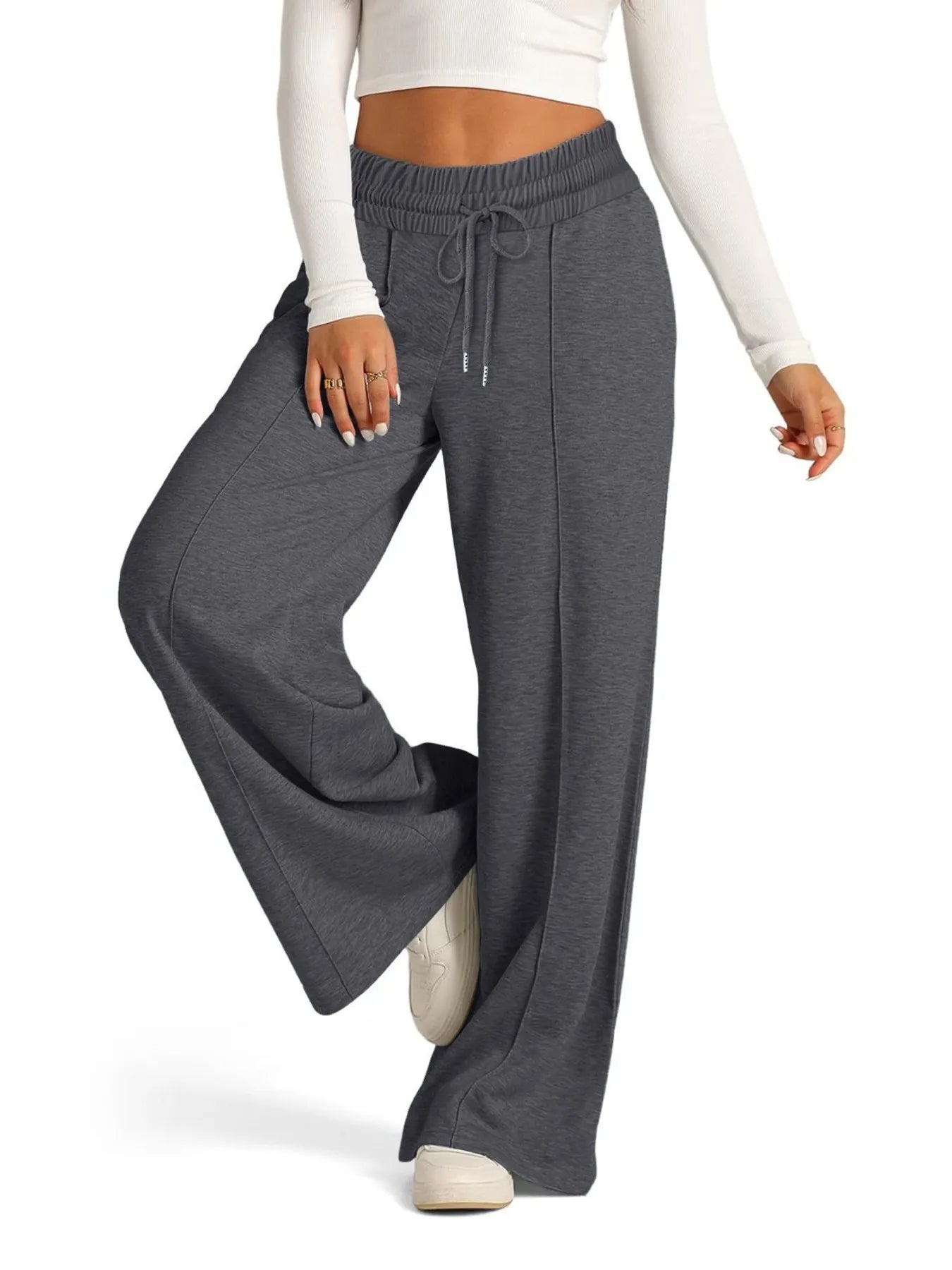 Grijze Dames Jogging Broek Met Elastische Taille en Wijde Pijpen