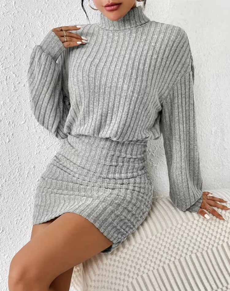 Ensemble tricoté élégant pour femmes avec col roulé et jupe midi