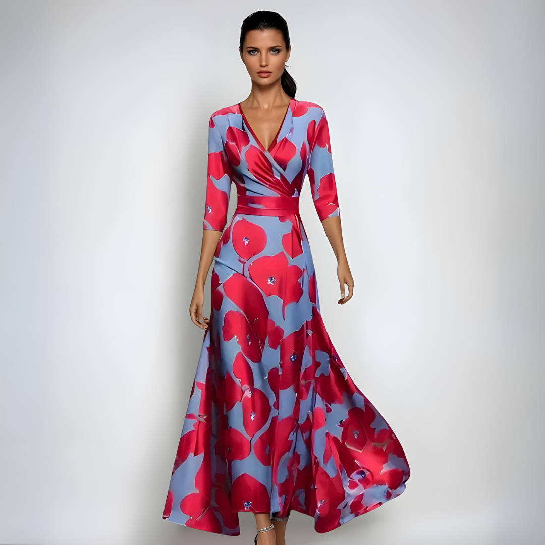 Floral Print Cocktail Dress In Maxi Length With Wrap Detail