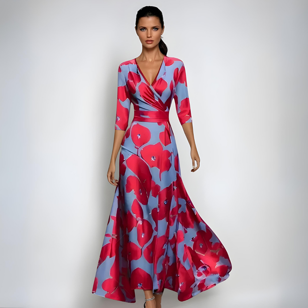 Floral Print Cocktail Dress In Maxi Length With Wrap Detail
