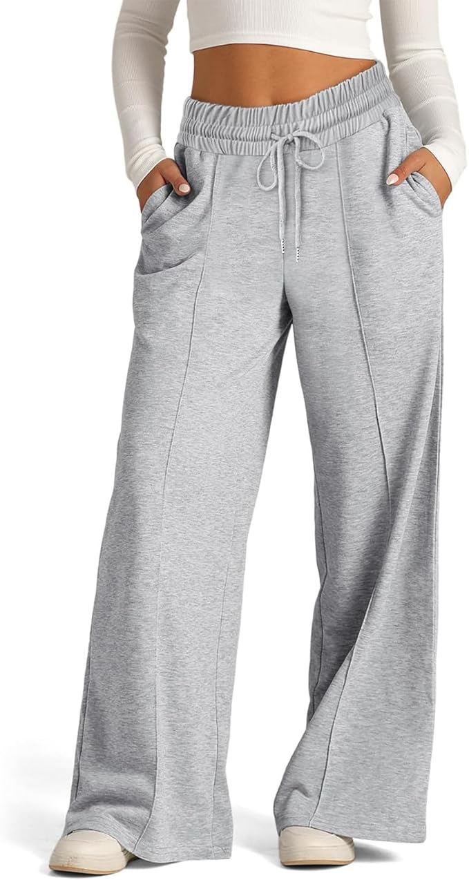 Grijze Dames Jogging Broek Met Elastische Taille en Wijde Pijpen