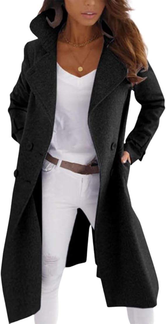 Chique Elegante Vrouwen Wollen Jas met Knoopsluiting