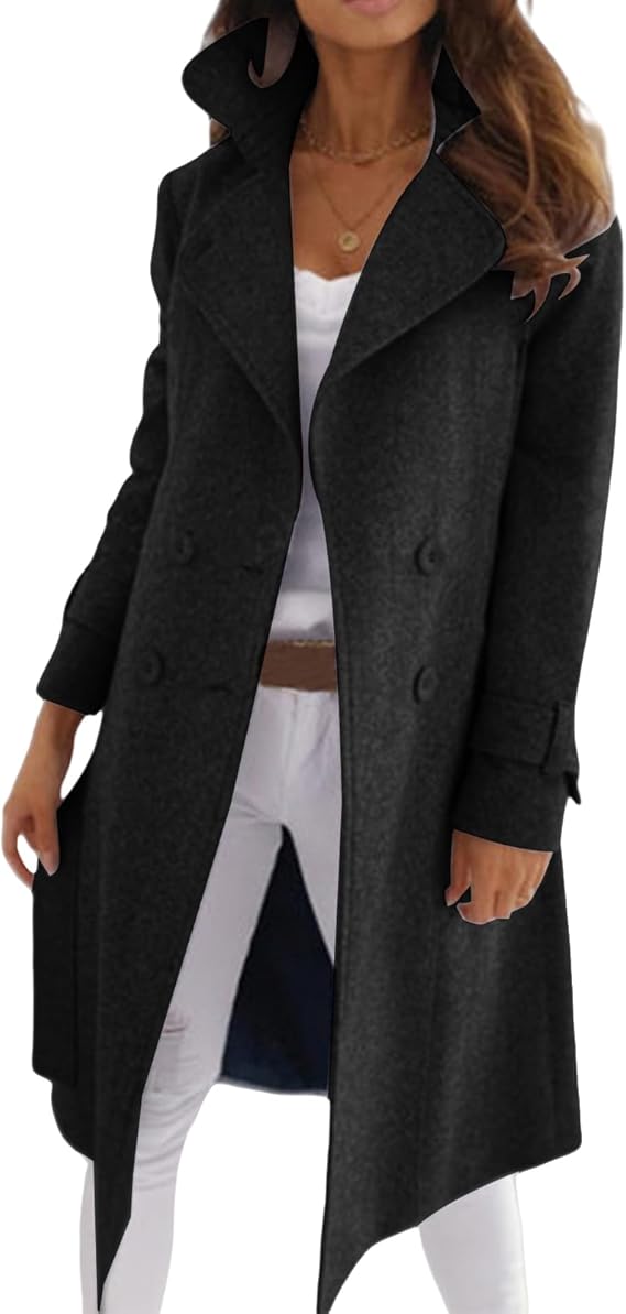 Chique Elegante Vrouwen Wollen Jas met Knoopsluiting