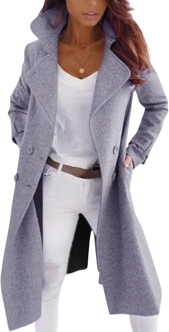 Chique Elegante Vrouwen Wollen Jas met Knoopsluiting