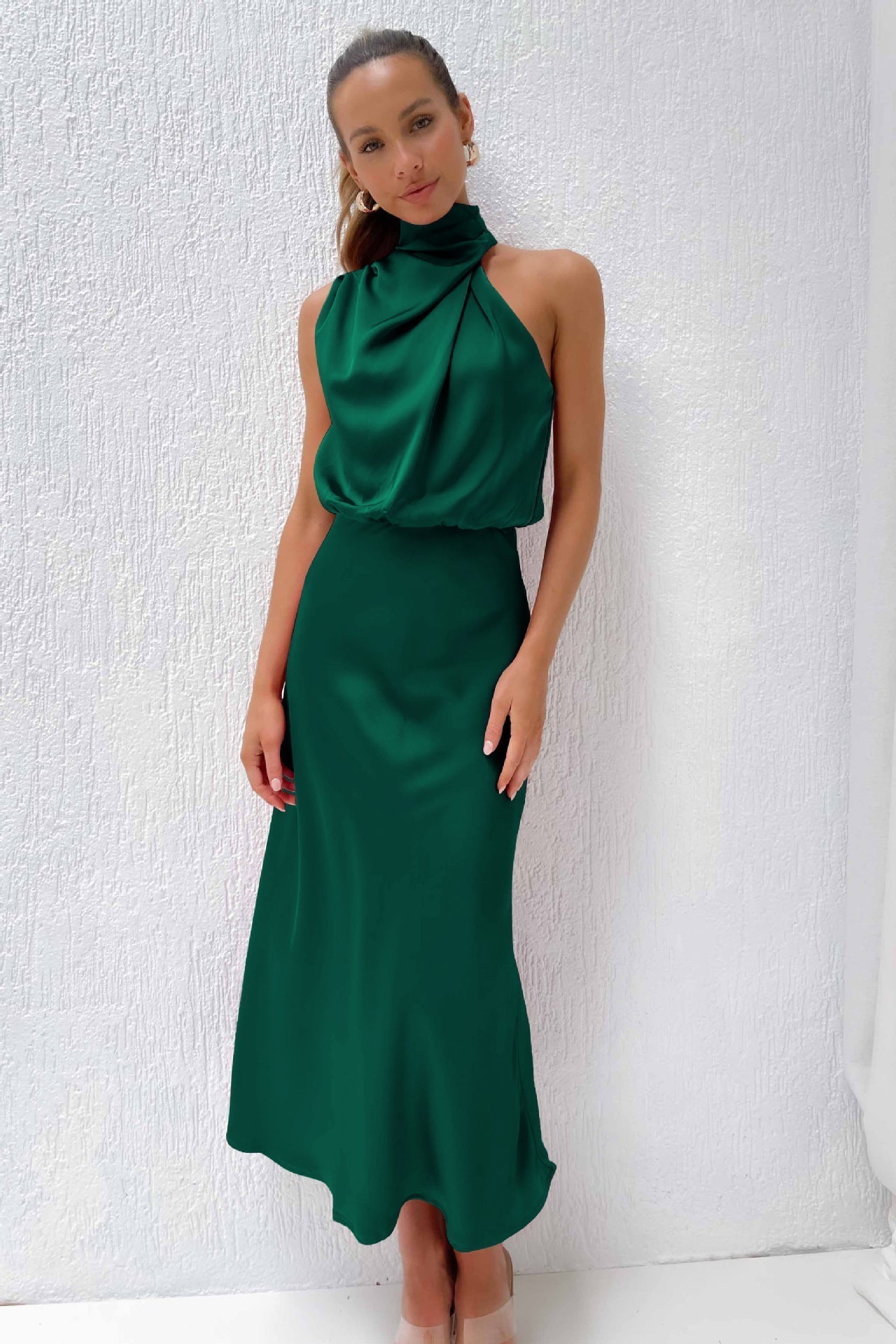 Nela | Satijnen Halter Midi Jurk