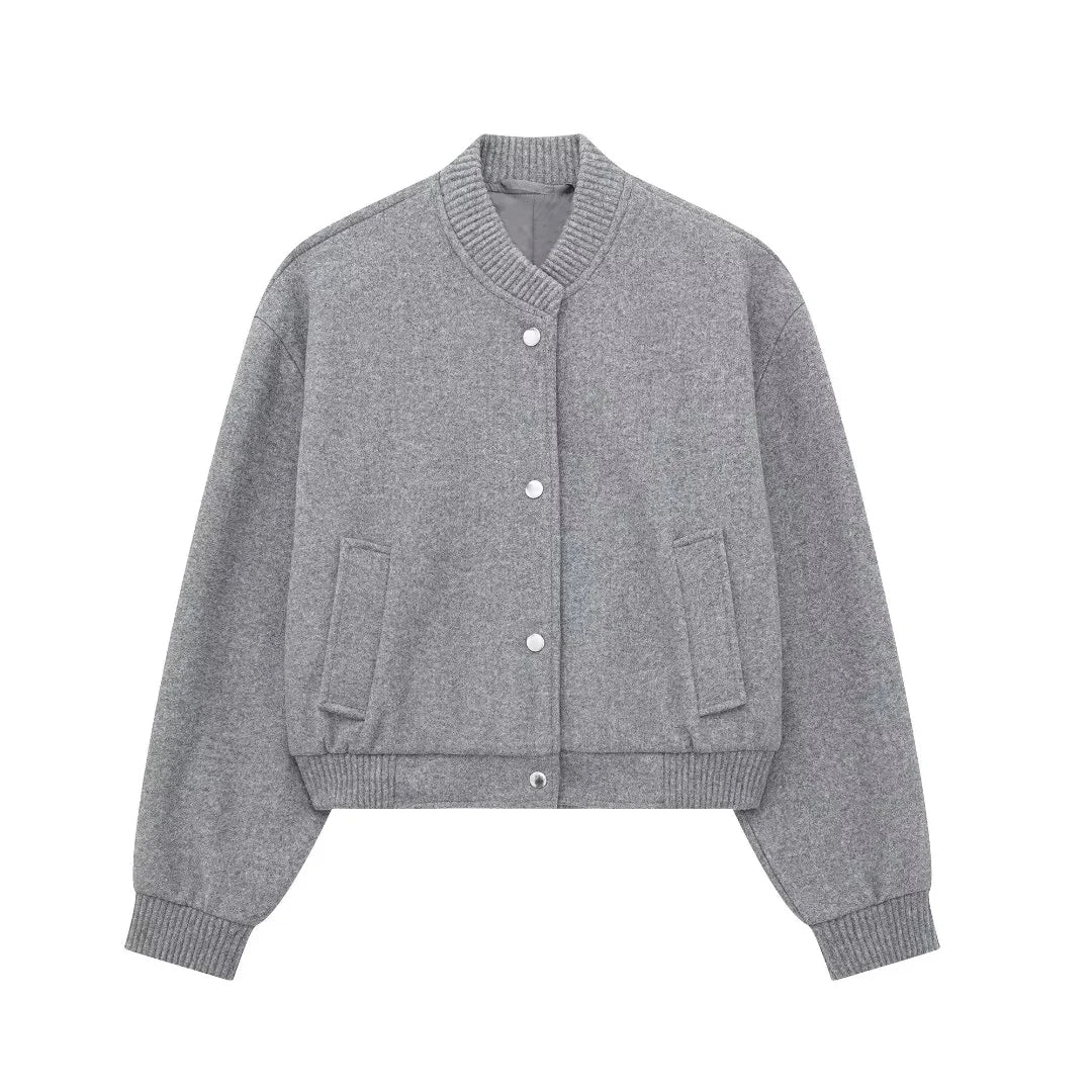 Stylish Women's Cropped Bomber Jacket with Snap Buttons