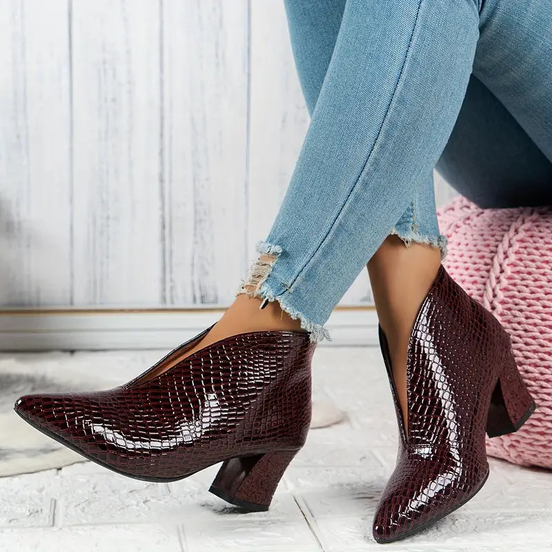 Sietske | Glanzende Croco Print Enkellaarsjes