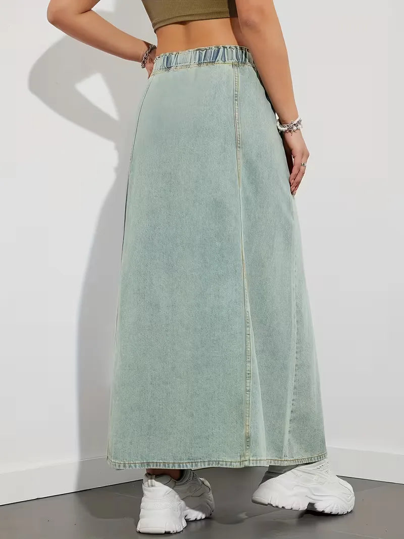 Denim rok met elastische tailleband