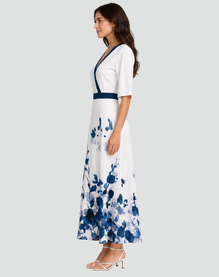 Robe maxi élégante pour femme avec col cache-cœur en V et ceinture à la taille